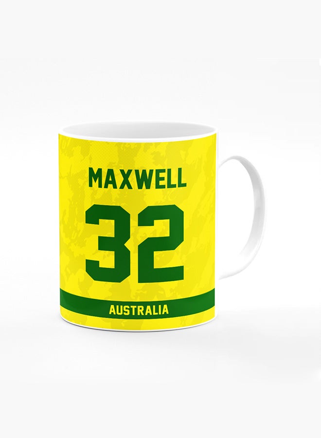 Stylizedd Designer Printed Coffee Mug with Heavy Duty Handle 11oz Ceramic Personalised Gift Mugs Cup [Microwave Safe & Dishwasher Proof ] - Cricket Player - Glenn Maxwell, Jersey Number - 32 - Image 1