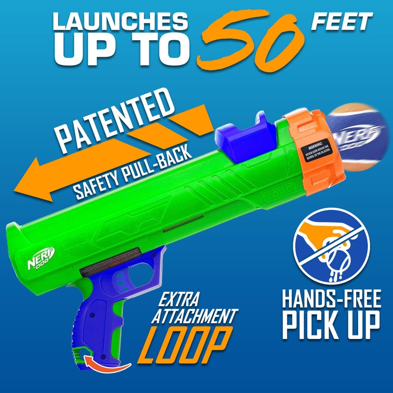 Nerf Dog Tennis Ball Blaster Dog Toy Gift Set, Tennis Ball Dog Fetch Toy Launches up to 50 ft, Dog Ball Thrower for All Breeds Includes Green Tennis Ball Launcher and 3 Dog Tennis Balls - Image 2