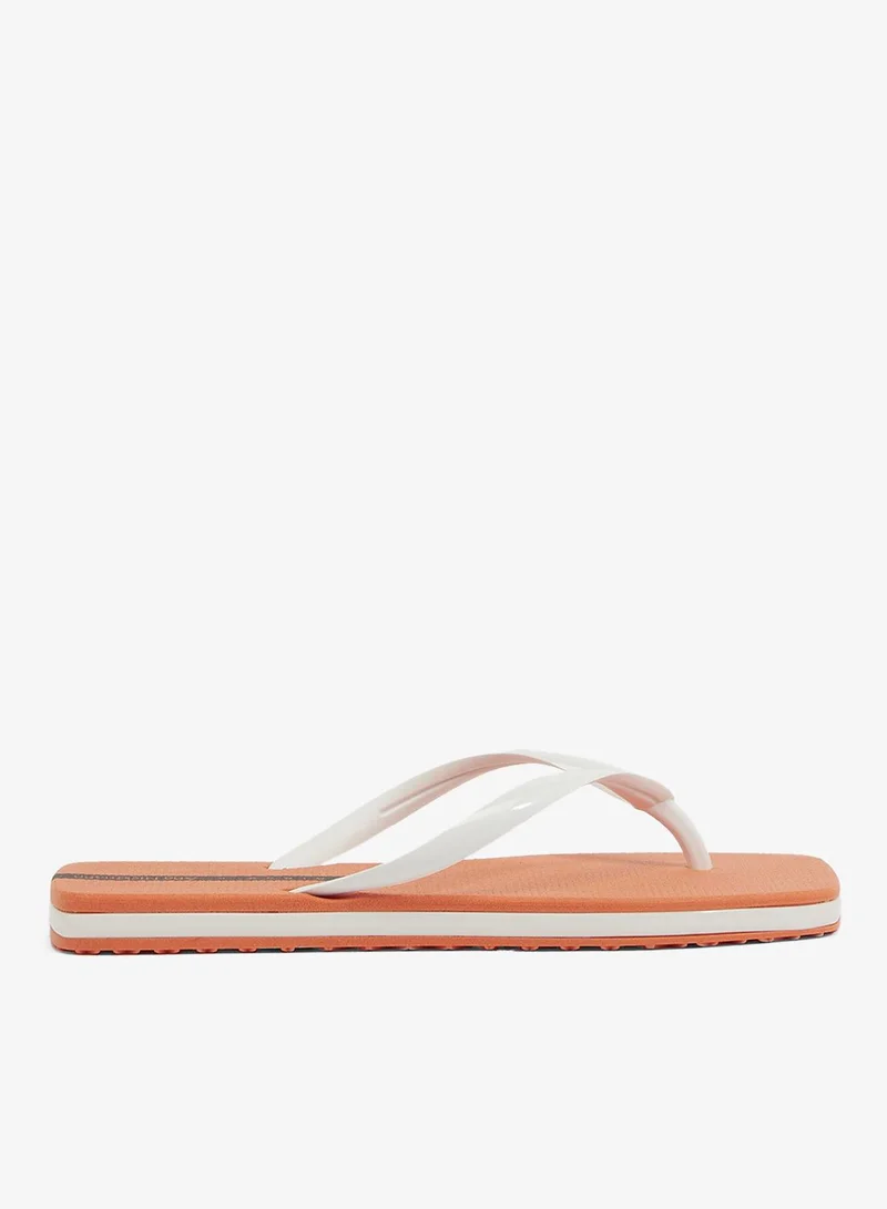 Slim Women'S  Flip Flops With Square Shape Sole - Orange/White