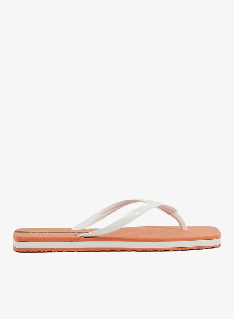Slim Women'S  Flip Flops With Square Shape Sole - Orange/White