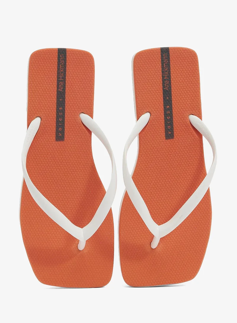 Voices Orange-White Slim Women'S  Flip Flops With Square Shape Sole - Orange/White for Women | Best Price UAE