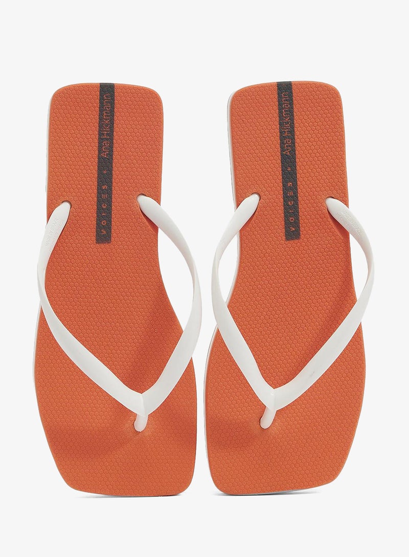 Voices Slim Women'S  Flip Flops With Square Shape Sole - Orange/White - Image 4