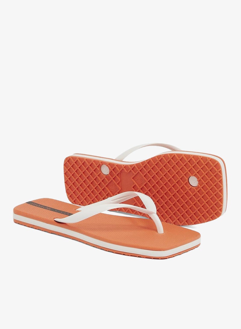 Voices Slim Women'S  Flip Flops With Square Shape Sole - Orange/White - Image 3