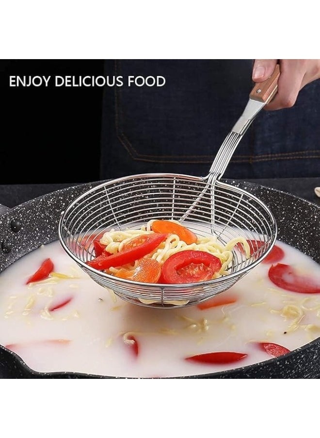 Generic - Stainless steel oil strainer and strainer with wooden handle, high quality / multi-purpose (length: 39 cm - width: 14 cm) - Image 1