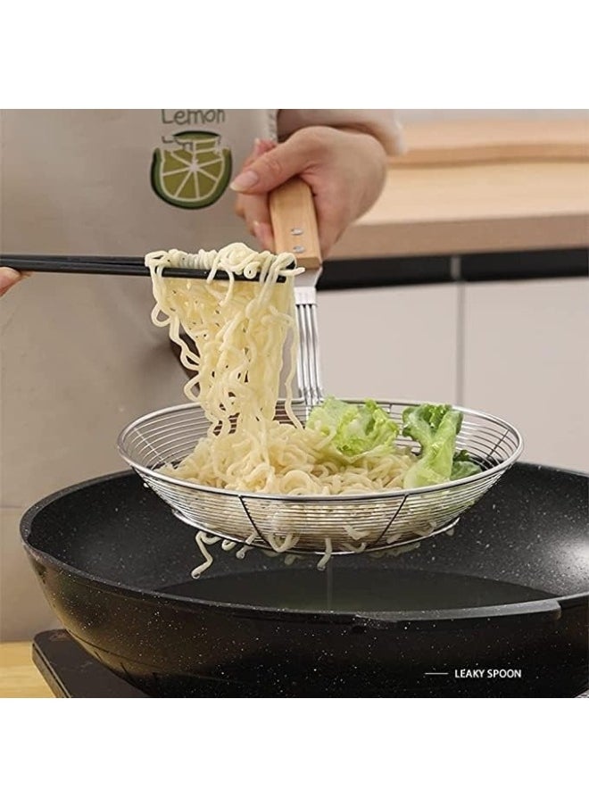 Generic - Stainless steel oil strainer and strainer with wooden handle, high quality / multi-purpose (length: 39 cm - width: 14 cm) - Image 1