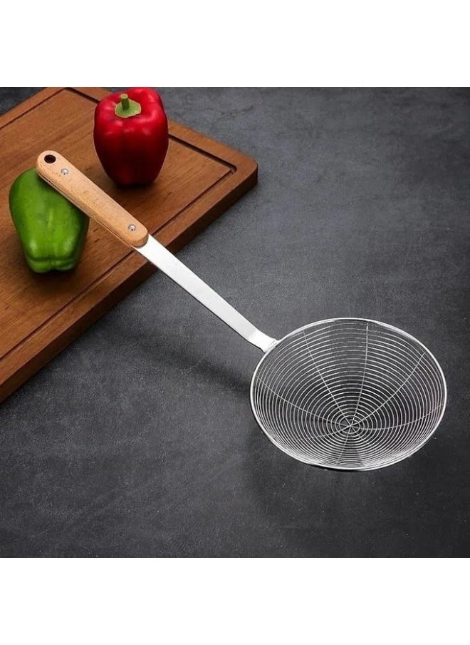 Generic - Stainless steel oil strainer and strainer with wooden handle, high quality / multi-purpose (length: 39 cm - width: 14 cm) - Image 1