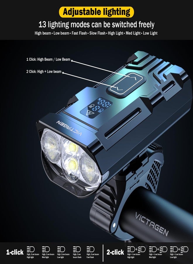 Victagen Bike Lights 9000lm Bike Headlights High & Low Beams, Super Bright Bicycle Lights, Waterproof MTB Bike Lights for Night Riding, USB Rechargeable Bike - Image 2