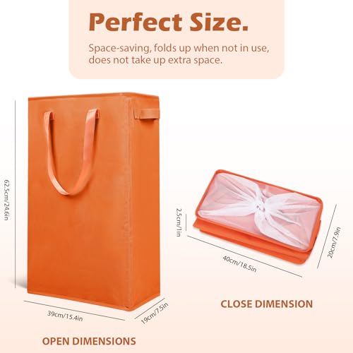 Odonata Slim Laundry Hamper Handles Collapsible Laundry Basket Thin Dirty Clothes Basket Narrow Laundry Bag Foldable Dirty Hamper 45L Orange - Image 3