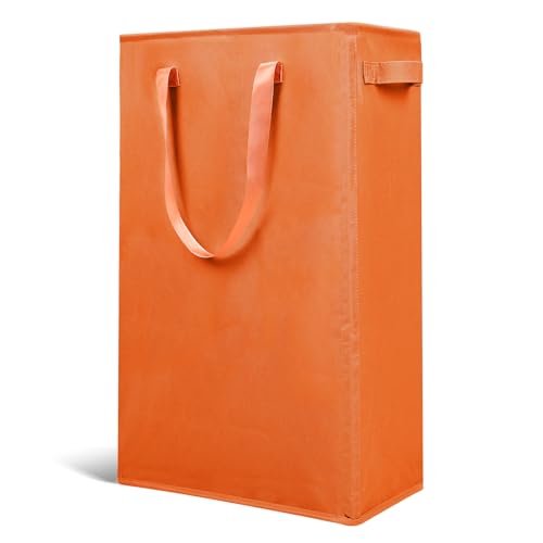 Odonata Slim Laundry Hamper Handles Collapsible Laundry Basket Thin Dirty Clothes Basket Narrow Laundry Bag Foldable Dirty Hamper 45L Orange - Image 1