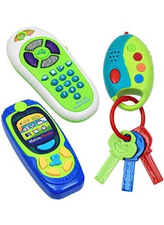 Click N' Play Pretend Play Cell Phone Tv Remote & Car Key Accessory Playset For Kids With Lights Music & Sounds (Set Of 3)  - Image 3