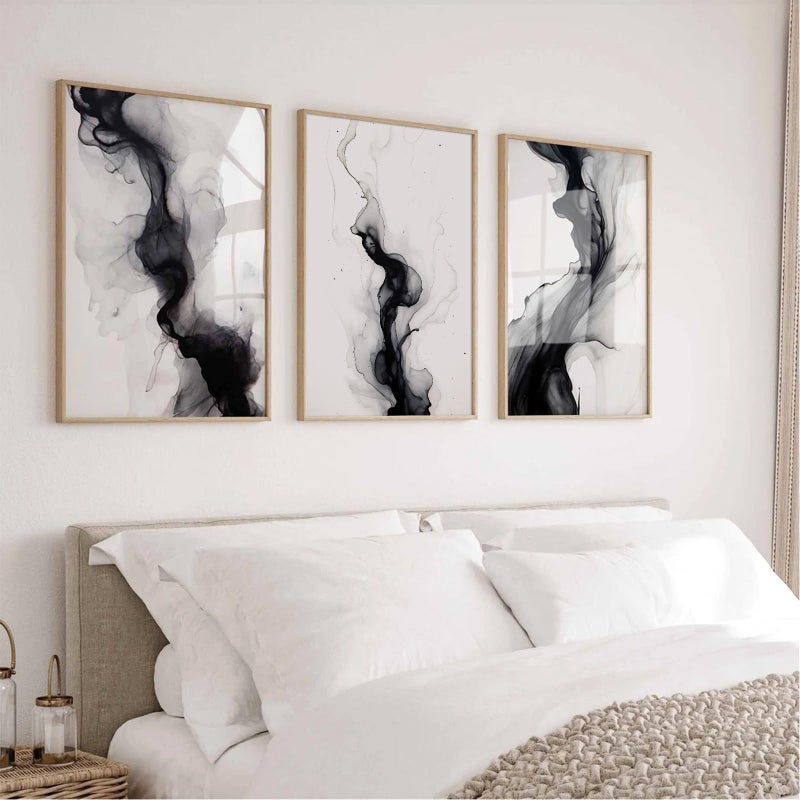 Joocrise Black White Abstract Wall Art Decor Gray Modern Wall Art Minimalist Canvas Painting Black White Grey Pictures Poster Abstract Prints Artwork for Living Room Bedroom 12x16 Set of 3 Inch Unframed - Image 3
