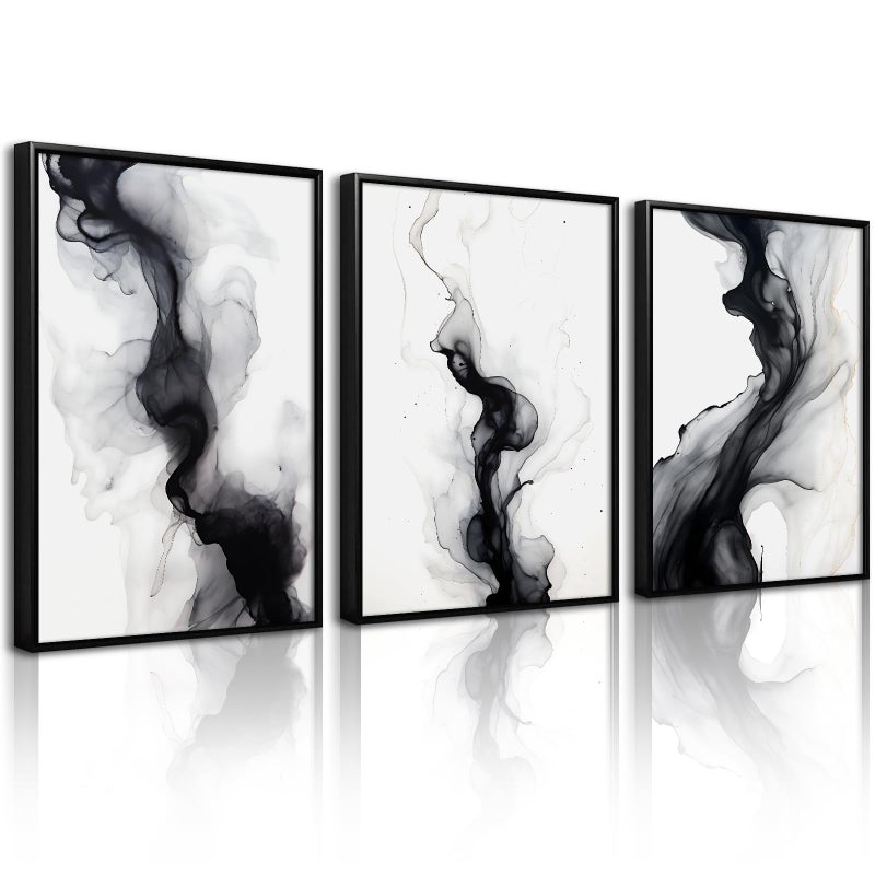 Joocrise Black White Abstract Wall Art Decor Gray Modern Wall Art Minimalist Canvas Painting Black White Grey Pictures Poster Abstract Prints Artwork for Living Room Bedroom 12x16 Set of 3 Inch Unframed - Image 1