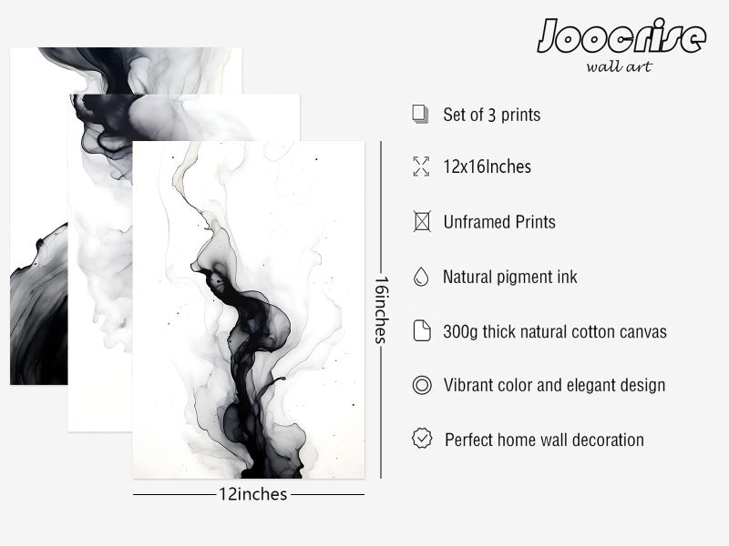 Joocrise Black White Abstract Wall Art Decor Gray Modern Wall Art Minimalist Canvas Painting Black White Grey Pictures Poster Abstract Prints Artwork for Living Room Bedroom 12x16 Set of 3 Inch Unframed - Image 2