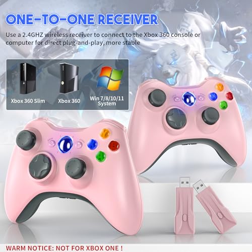 Gamrombo 2 Pack Replacement for Xbox 360 Controller Wireless Controllers Gamepad Upgraded Joystick Compatible with 360 Slim Windows 111087 PC Controller with Dual Shock 25mm Audio Jack Pink microsoft_xbox_360 - Image 3