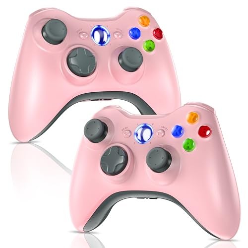 Gamrombo 2 Pack Replacement for Xbox 360 Controller Wireless Controllers Gamepad Upgraded Joystick Compatible with 360 Slim Windows 111087 PC Controller with Dual Shock 25mm Audio Jack Pink microsoft_xbox_360 - Image 1