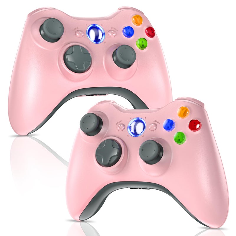 Gamrombo 2 Pack Replacement for Xbox 360 Controller Wireless Controllers Gamepad Upgraded Joystick Compatible with 360 Slim Windows 111087 PC Controller with Dual Shock 25mm Audio Jack Pink microsoft_xbox_360 - Image 2