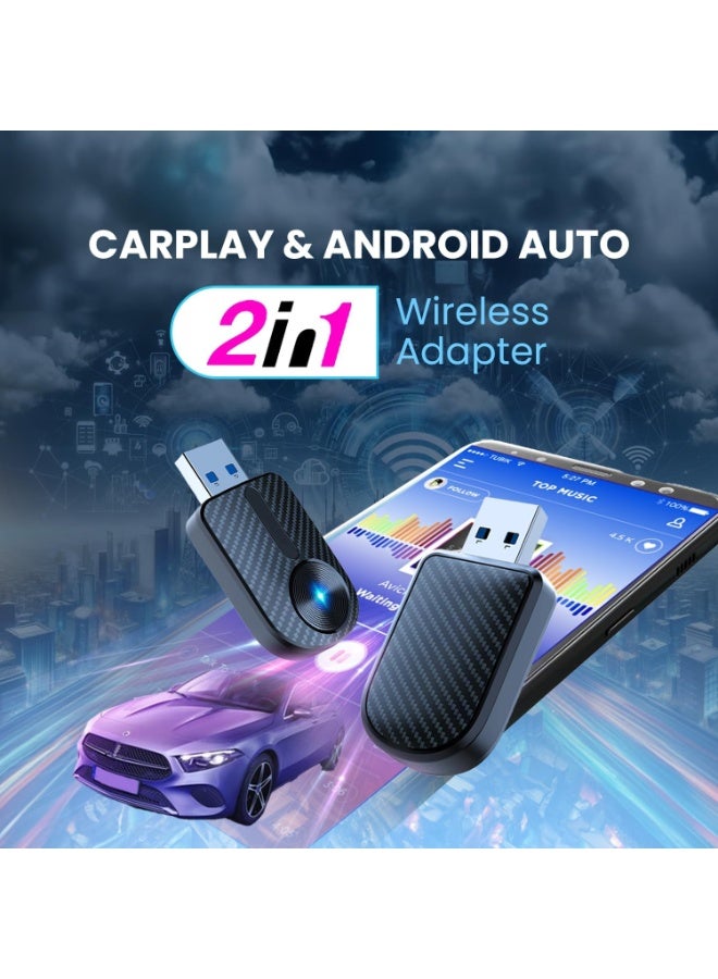 Upgrade 2-in-1 Wireless CarPlay & Android Auto Adapter, Plug & Play CarPlay Dongle Converts Wired to Wireless, Ultra-Fast Auto Connect, Lag-Free Streaming，Compact Design for iPhone & Android with USB/USB-C Port - Image 2