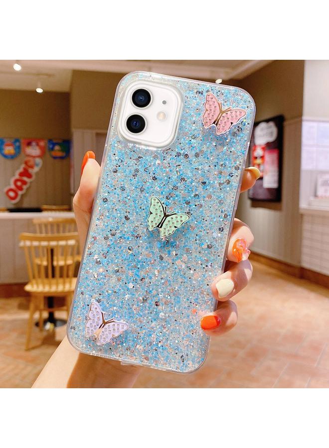 زبون جراب لهاتف iPhone 12 mini مصنوع من مادة TPU الإيبوكسي مزين بأحجار الراين والترتر المرصع بالنجوم والفراشات الملونة - Image 1