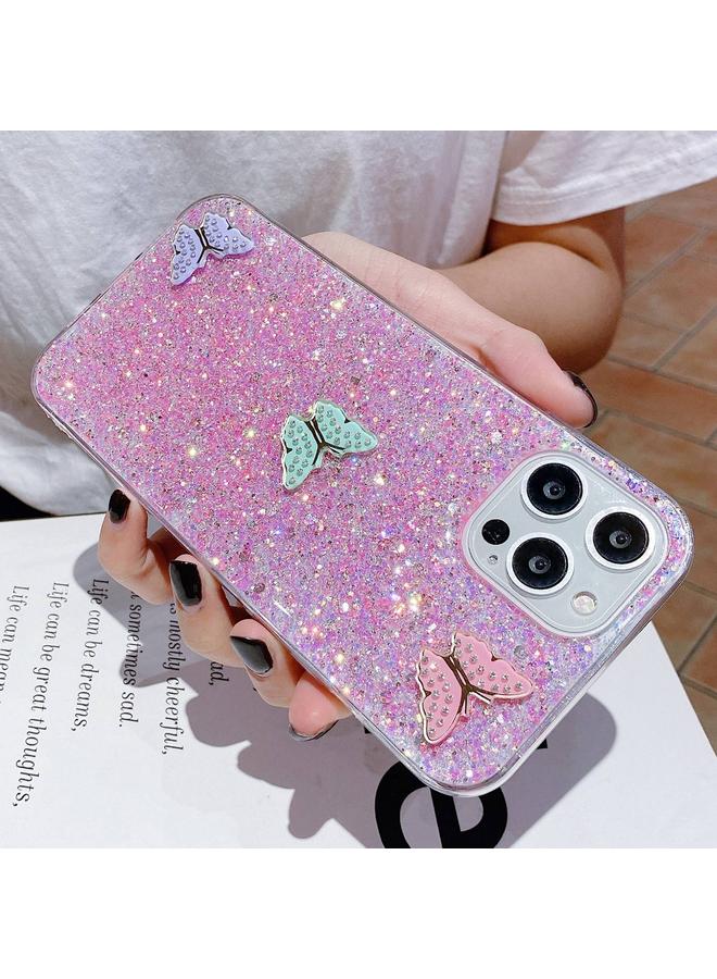 زبون جراب لهاتف iPhone 12 mini مصنوع من مادة TPU الإيبوكسي مزين بأحجار الراين والترتر المرصع بالنجوم والفراشات الملونة - Image 4