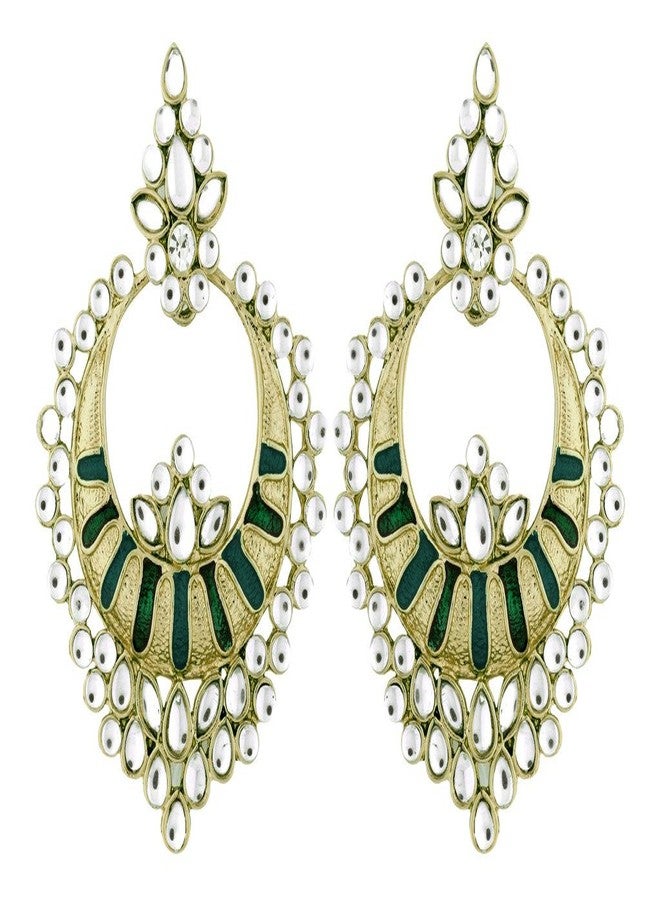 Zivom® Chaand Bali Kundan Green Meenakari Earring For Women - Image 2