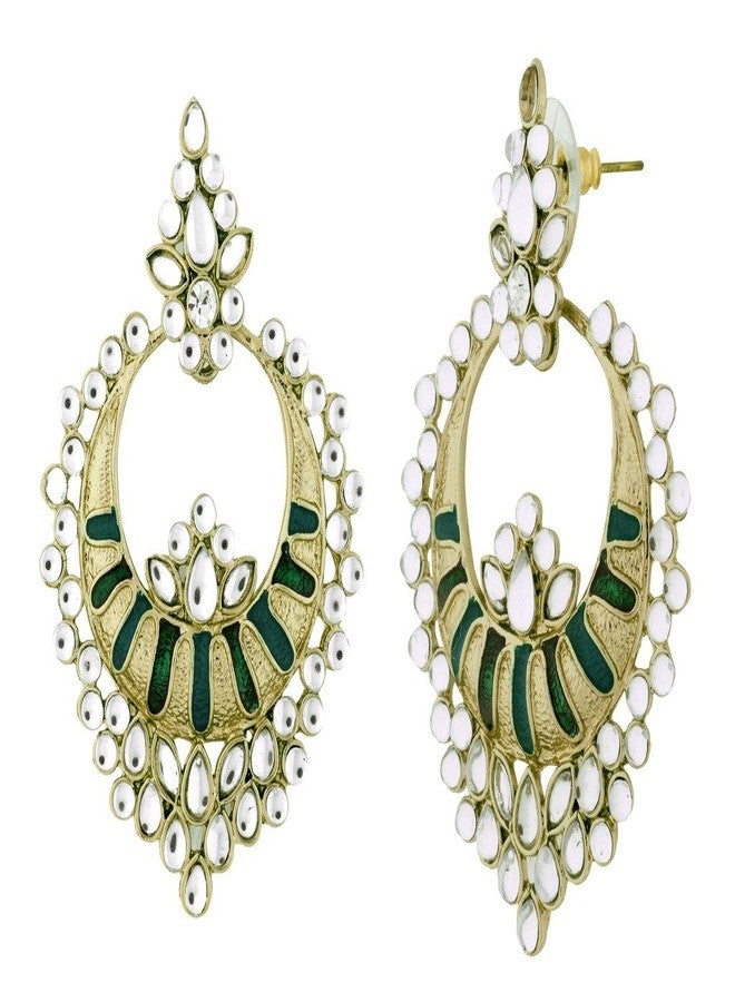 Zivom® Chaand Bali Kundan Green Meenakari Earring For Women - Image 3