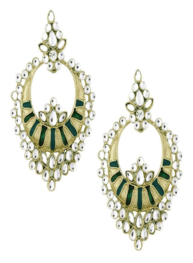 Zivom® Chaand Bali Kundan Green Meenakari Earring For Women - Image 1