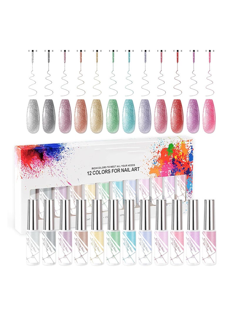 Generic 12-Color Glitter Gel Nail Polish Set - DIY Liner Art Kit for Professional Nail Design, Perfect for Nail Salons and Home Manicures, Includes Glitter Liner Polish for Creative Nail Art.  - Image 1