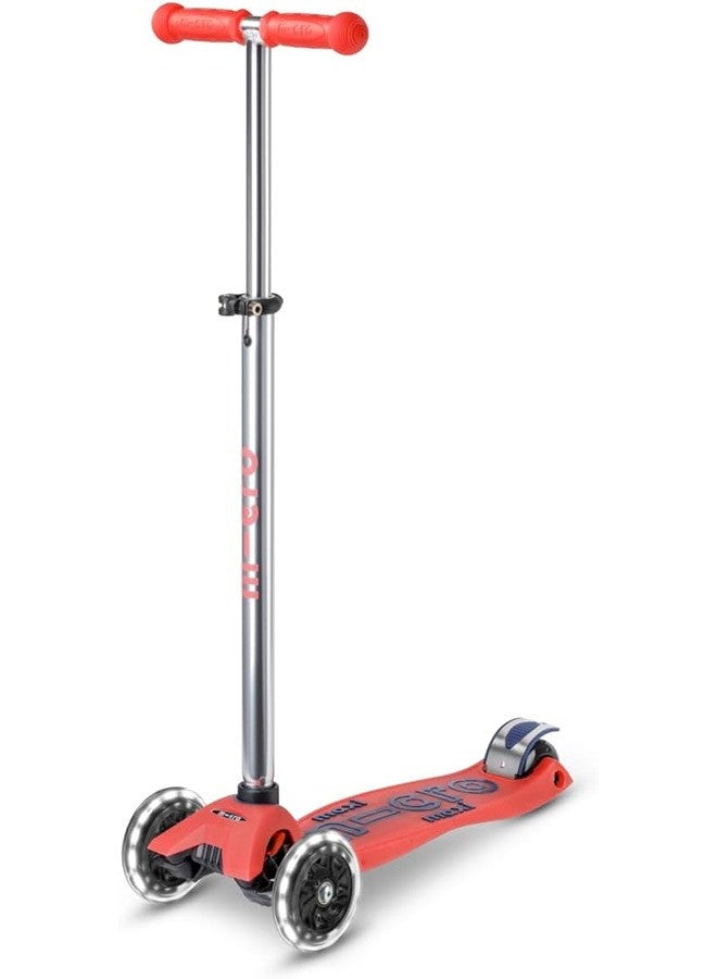 Micro سكوترات ميكرو | ماكسي ديلوكس جلاو مع شريط LED | مقود قابل للتعديل | خفيف الوزن | للأولاد والبنات | 5-12 سنة | أحمر أورا | سكوتر للأطفال | سكوترات | سكوتر للأطفال - Image 1