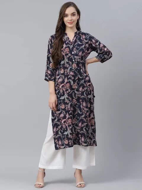 PATLANI Women's Crepe Full Stitched Kurti. Dark Blue - Image 4
