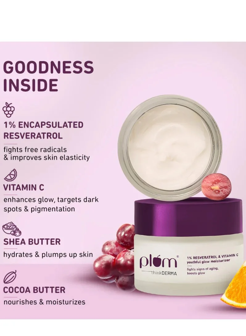 Plum  Plum 1% Resveratrol & Vitamin C Youthful Glow Moisturizer for Women | Best Price UAE