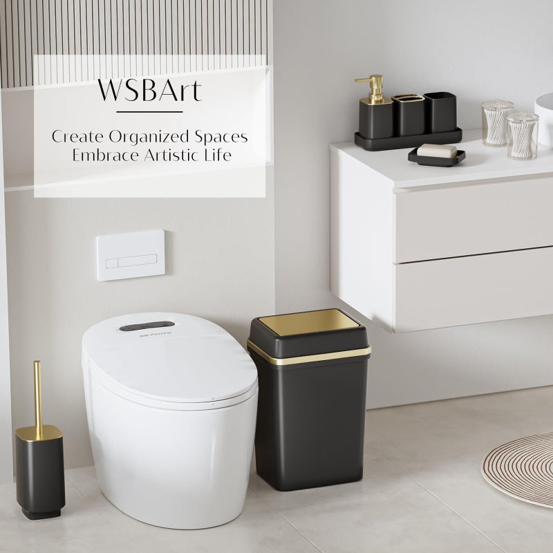 WSBArt 9PCS Bathroom Accessory Set, Black Bathroom Set with Large-Capacity 4 Gallon Trash Can, Bathroom Accessories Set Complete, Toothbrush Holder, Soap Dispenser, Toilet Brush, Bathroom Decor - Image 2