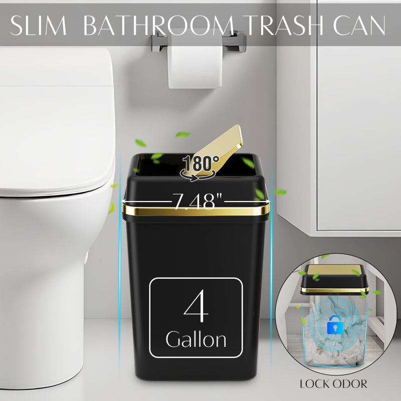 WSBArt 9PCS Bathroom Accessory Set, Black Bathroom Set with Large-Capacity 4 Gallon Trash Can, Bathroom Accessories Set Complete, Toothbrush Holder, Soap Dispenser, Toilet Brush, Bathroom Decor - Image 3