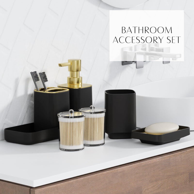 WSBArt 9PCS Bathroom Accessory Set, Black Bathroom Set with Large-Capacity 4 Gallon Trash Can, Bathroom Accessories Set Complete, Toothbrush Holder, Soap Dispenser, Toilet Brush, Bathroom Decor - Image 4