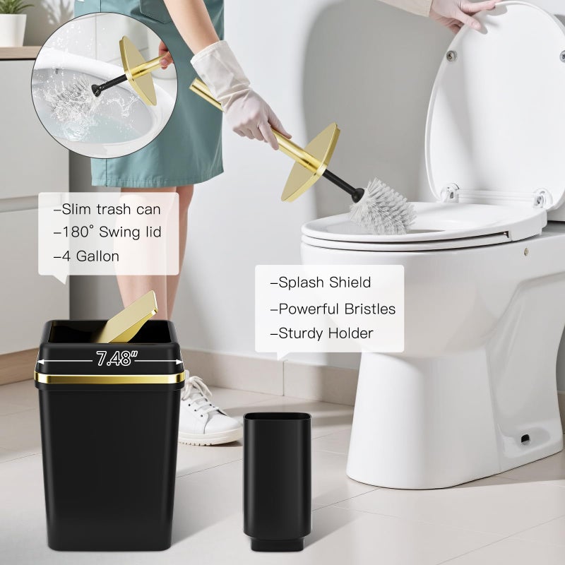 WSBArt 9PCS Bathroom Accessory Set, Black Bathroom Set with Large-Capacity 4 Gallon Trash Can, Bathroom Accessories Set Complete, Toothbrush Holder, Soap Dispenser, Toilet Brush, Bathroom Decor - Image 5