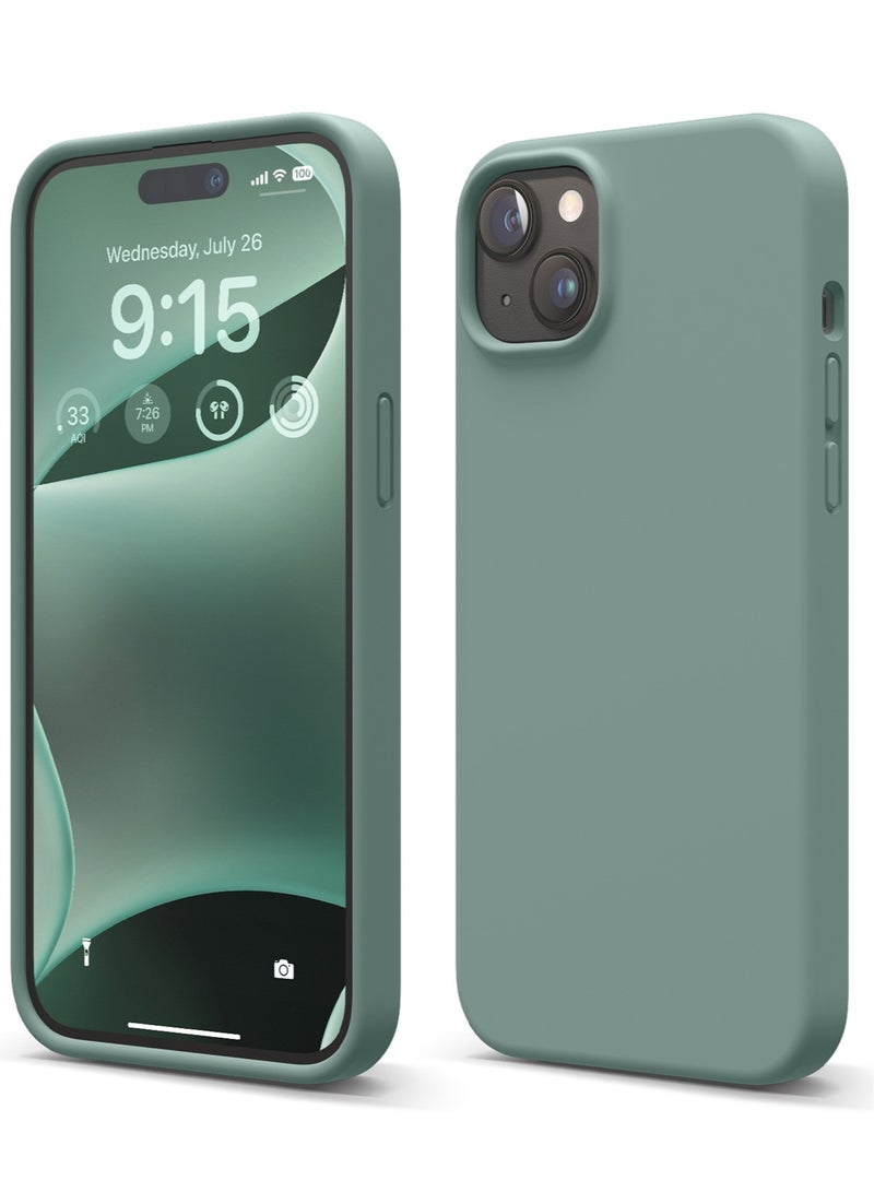 Elago Liquid Silicone for iPhone 15 PLUS Case Cover Full Body Protection, Shockproof, Slim, Anti-Scratch Soft Microfiber Lining - Midnight Green