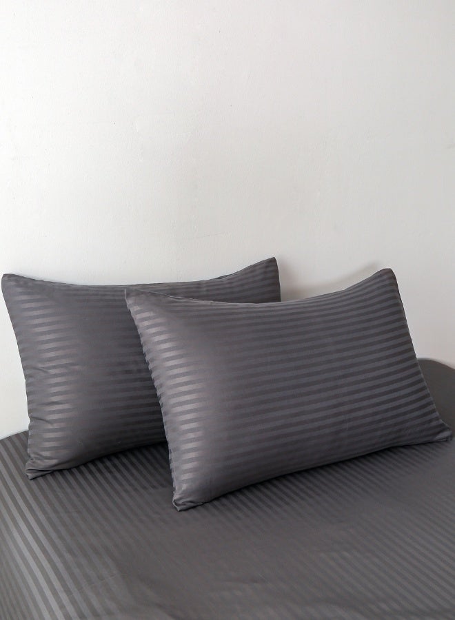 LUNA Home Premium King Size 6 Pieces Bedding Set without filler, Solid Dark Gray Color, Satin Stripe Design. - Image 3