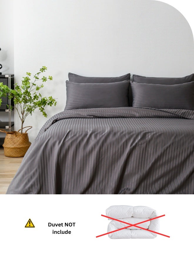 LUNA Home Premium King Size 6 Pieces Bedding Set without filler, Solid Dark Gray Color, Satin Stripe Design. - Image 4