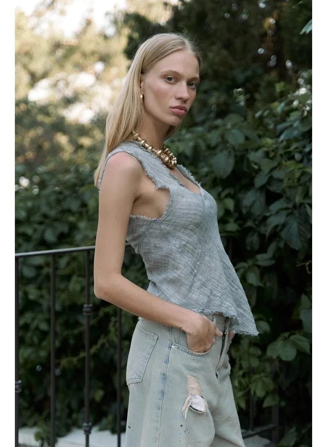 Bohemai  Veilinas Asymmetric Smoked Linen Crop. for Women | Best Price UAE