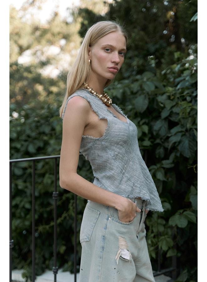 Bohemai Veilinas Asymmetric Smoked Linen Crop. - Image 3