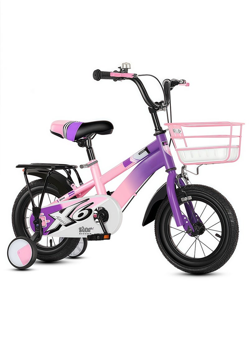 MaBaby دراجة أطفال 12-14-16 بوصة، دراجة توازن مع عجلات تدريب وسلة، مقعد خلفي ومقود قابل للتعديل، دراجة للبنات والأولاد - Image 1