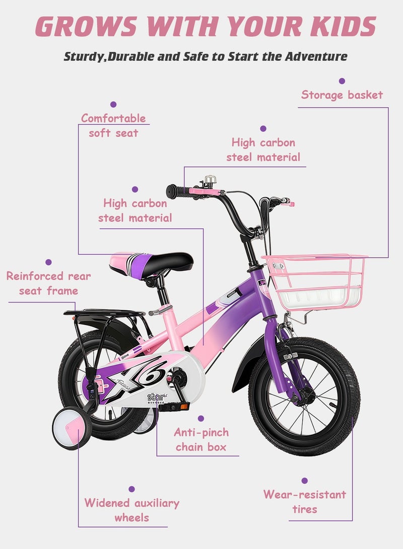 MaBaby دراجة أطفال 12-14-16 بوصة، دراجة توازن مع عجلات تدريب وسلة، مقعد خلفي ومقود قابل للتعديل، دراجة للبنات والأولاد - Image 4