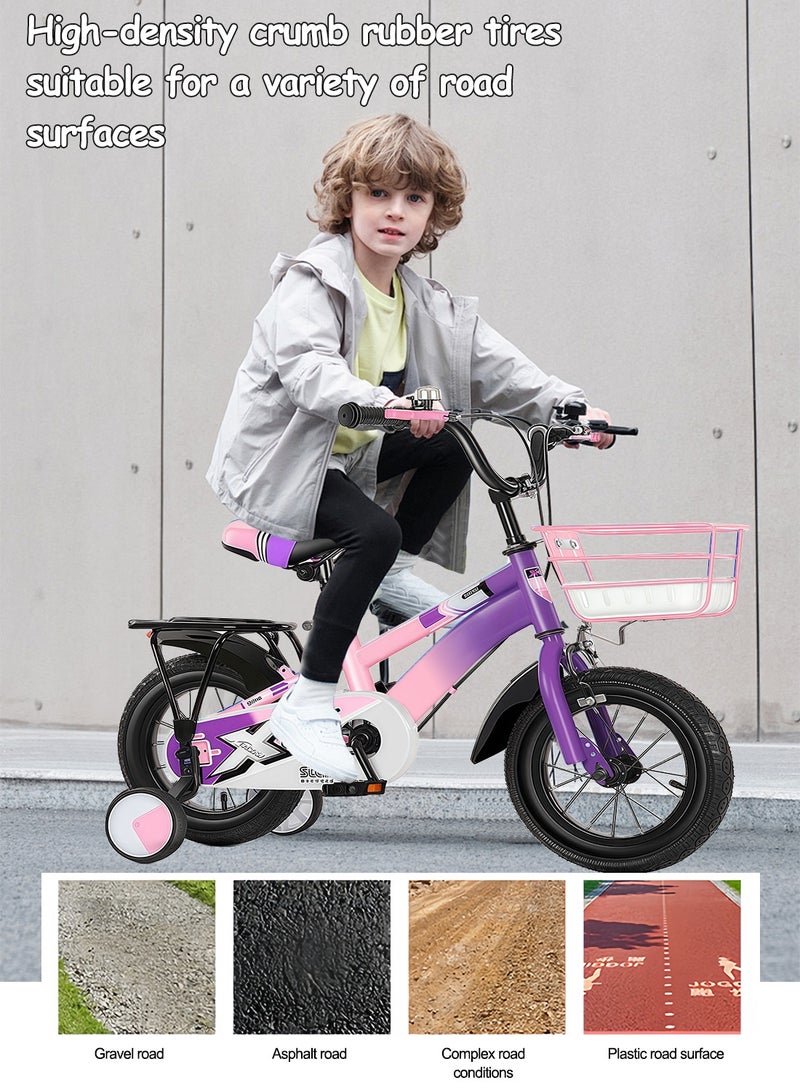 MaBaby دراجة أطفال 12-14-16 بوصة، دراجة توازن مع عجلات تدريب وسلة، مقعد خلفي ومقود قابل للتعديل، دراجة للبنات والأولاد - Image 3