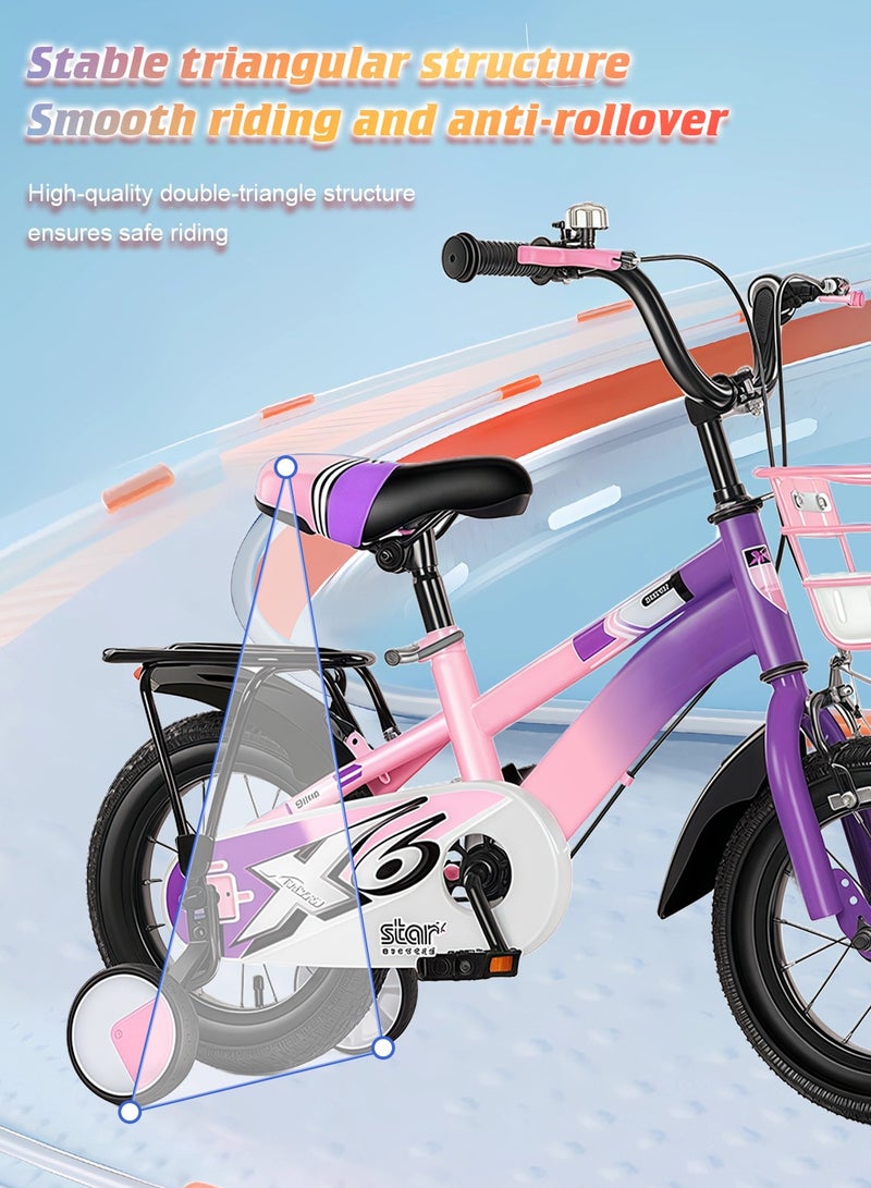 MaBaby دراجة أطفال 12-14-16 بوصة، دراجة توازن مع عجلات تدريب وسلة، مقعد خلفي ومقود قابل للتعديل، دراجة للبنات والأولاد - Image 5