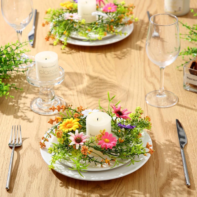 Maysing 4 Pcs Flower Candle Rings Spring and Summer Wreath Candle Rings Summer Floral Pillar Candle Rings for Party Table Centerpieces (Spring Flowers) - Image 3