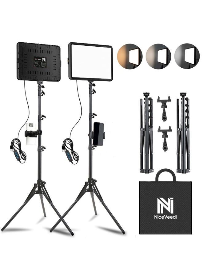 NiceVeedi 2-Pack LED Video Light Kit, NiceVeedi Studio Light, 2800-6500K Dimmable Photography Lighting Kit with Tripod Stand&Phone Holder, 73" Stream Light for Video Recording, Game Streaming, YouTube… - Image 1
