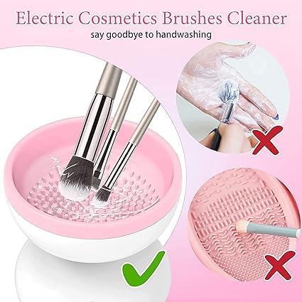 Fennec Mart Electric Makeup Brush Cleaner Machine Automatic Cosmetic Paint Brush Cleaner Spinner Mat Pink - Image 4