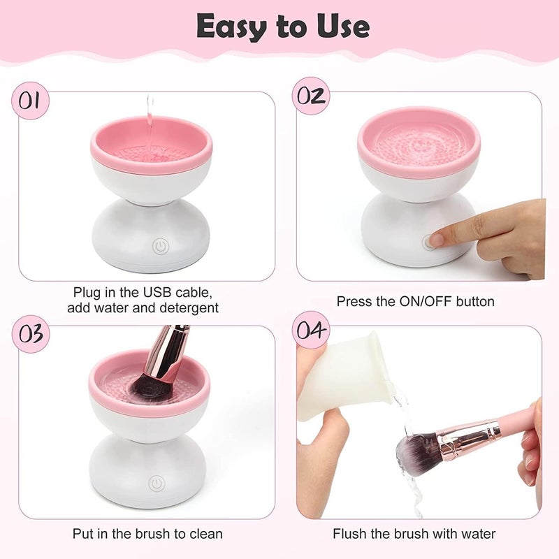 Fennec Mart Electric Makeup Brush Cleaner Machine Automatic Cosmetic Paint Brush Cleaner Spinner Mat Pink - Image 3