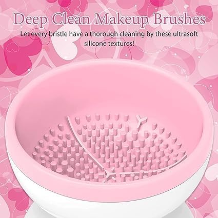 Fennec Mart Electric Makeup Brush Cleaner Machine Automatic Cosmetic Paint Brush Cleaner Spinner Mat Pink - Image 5