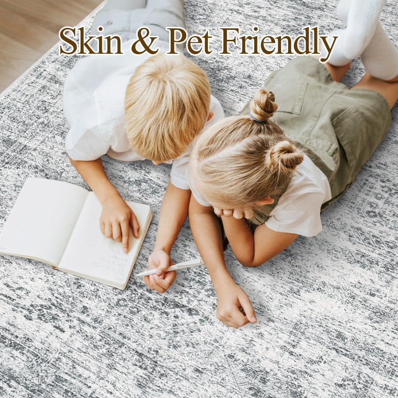 Soalmost 5x7 Area Rugs Gray Low Pile Indoor Washable Trendy Faded Style Rugs for Bedroom Living Room Dining Room Foldable Non-Slip Thin Grey Print Mat - Image 3