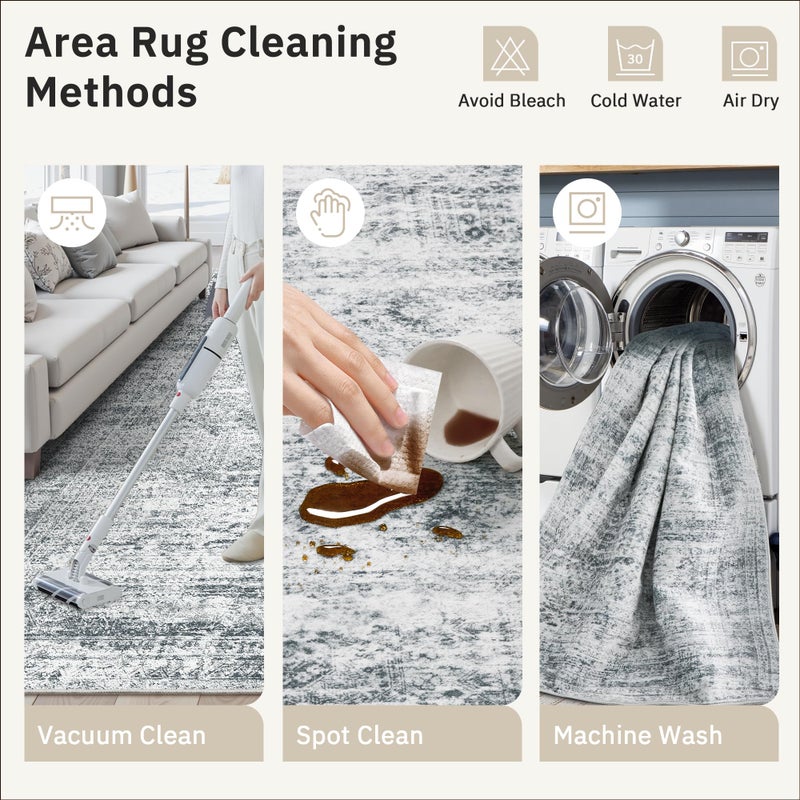 Soalmost 5x7 Area Rugs Gray Low Pile Indoor Washable Trendy Faded Style Rugs for Bedroom Living Room Dining Room Foldable Non-Slip Thin Grey Print Mat - Image 5